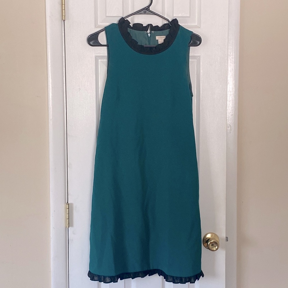 J. crew green dress with a ruffle trim